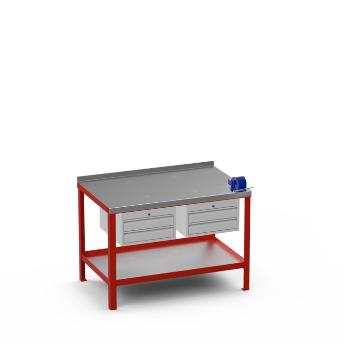 Steel Top Heavy Duty Workbench | 2 Drawer & 2 Drawer & Right 4 Inch Vice Storage