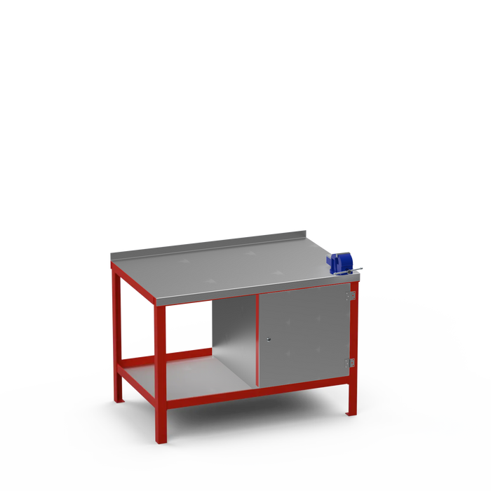 Steel Top Heavy Duty Workbench | Enclosed Cupboard & Right 4 Inch Vice