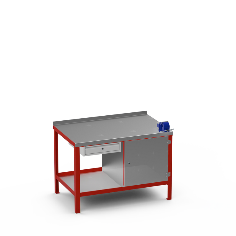 Steel Top Heavy Duty Workbench | Single Drawer Storage Unit & Cupboard & 4 Inch Bench Vice
