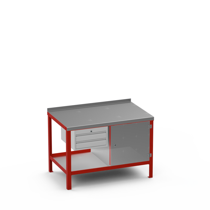 Steel Top Heavy Duty Workbench | 2 Drawer & Enclosed Cupboard Storage