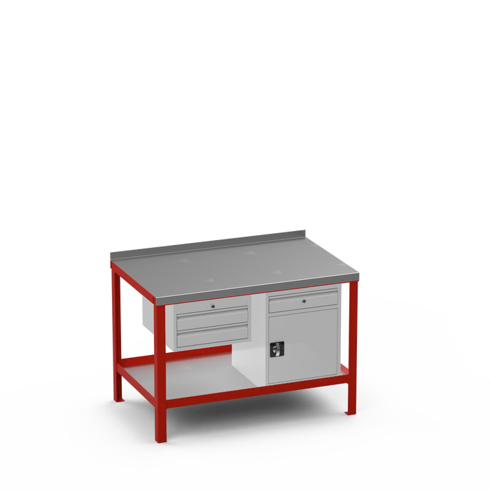 Steel Top Heavy Duty Workbench | 2 Drawer & Cupboard w/ Drawer Storage