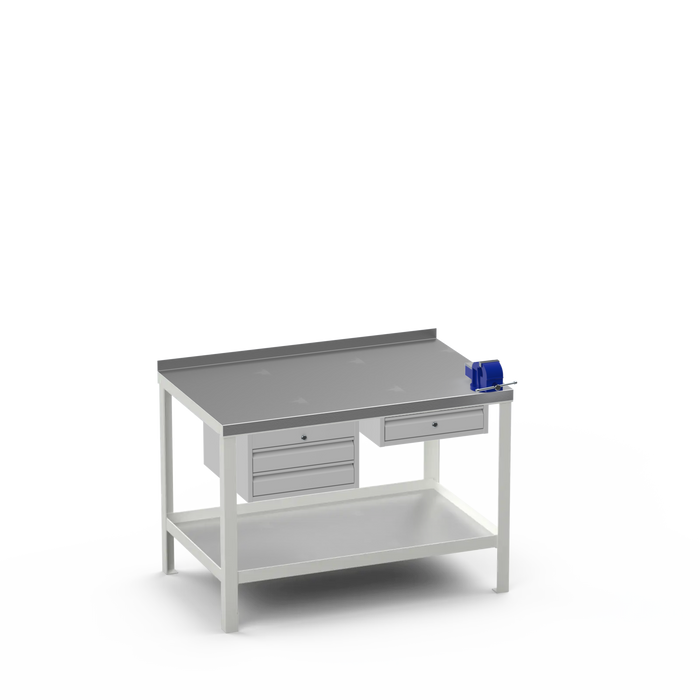 Steel Top Heavy Duty Workbench | 2 Drawer & Single Drawer & Right 4 Inch Vice Storage