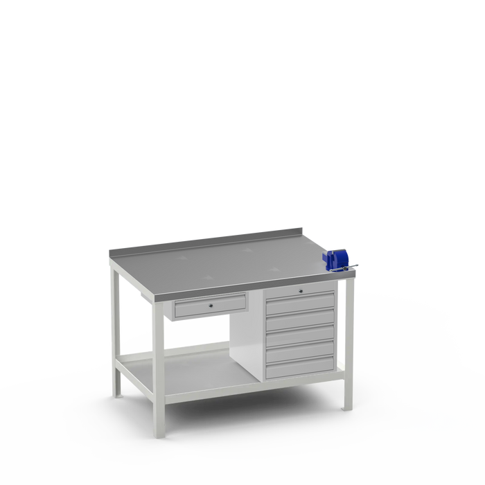 Steel Top Heavy Duty Workbench | Single Drawer & 5 Drawer & Right 4 Inch Vice