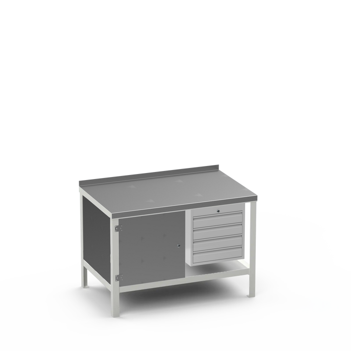 Steel Top Heavy Duty Workbench | Enclosed Cupboard & 4 Drawer Storage