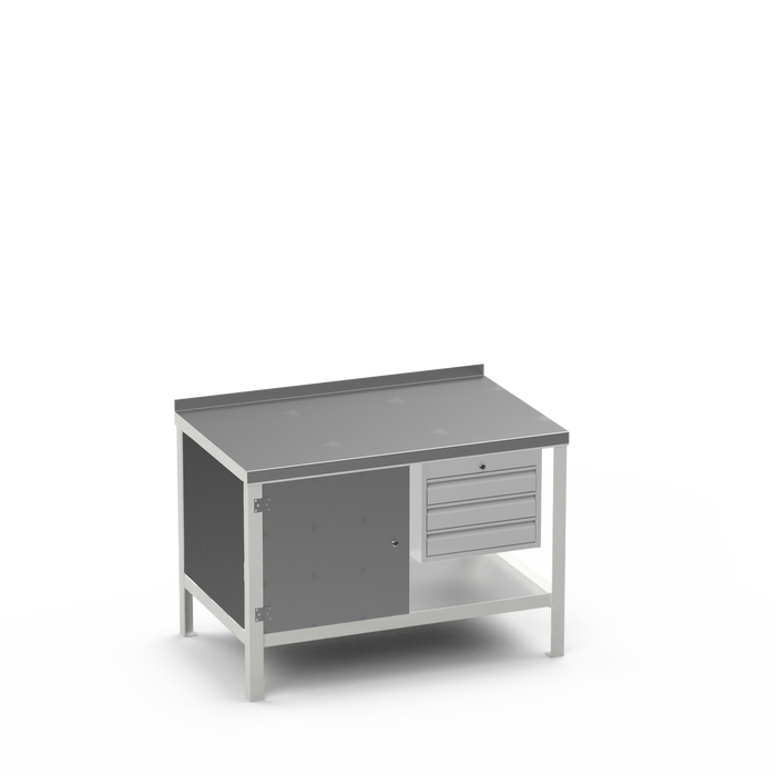 Steel Top Heavy Duty Workbench | Enclosed Cupboard & 3 Drawer Storage