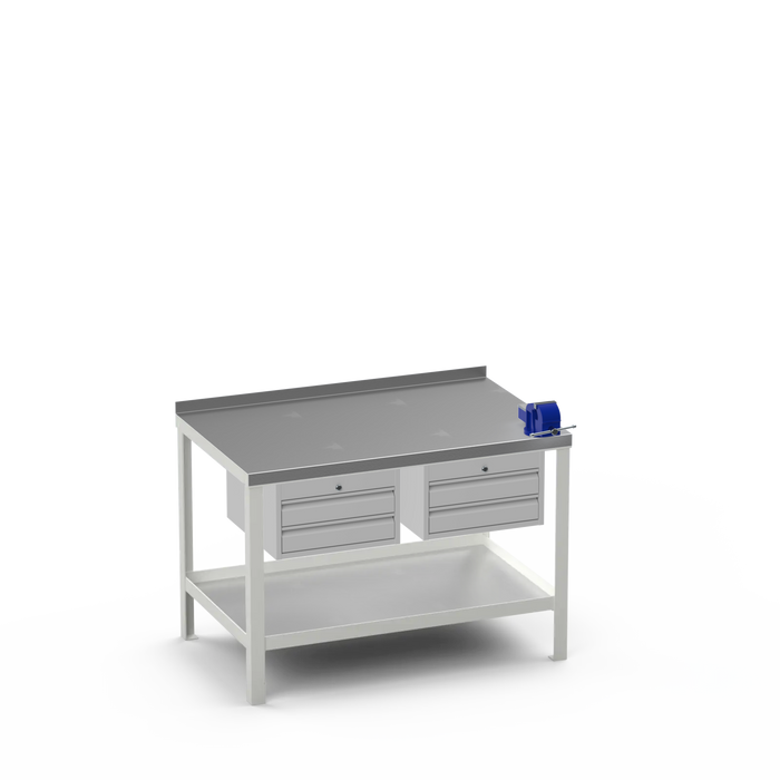 Steel Top Heavy Duty Workbench | 2 Drawer & 2 Drawer & Right 4 Inch Vice Storage