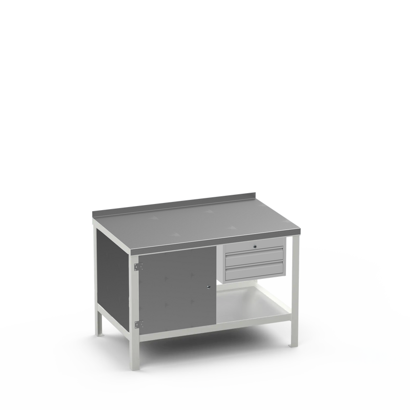 Steel Top Heavy Duty Workbench | Cupboard & 2 Drawer Storage