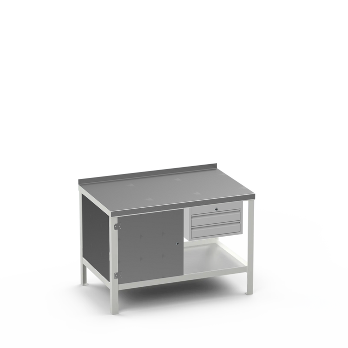 Steel Top Heavy Duty Workbench | Enclosed Cupboard & 2 Drawer Storage