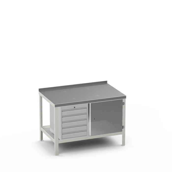 Steel Top Heavy Duty Workbench | 5 Drawer & Enclosed Cupboard Storage