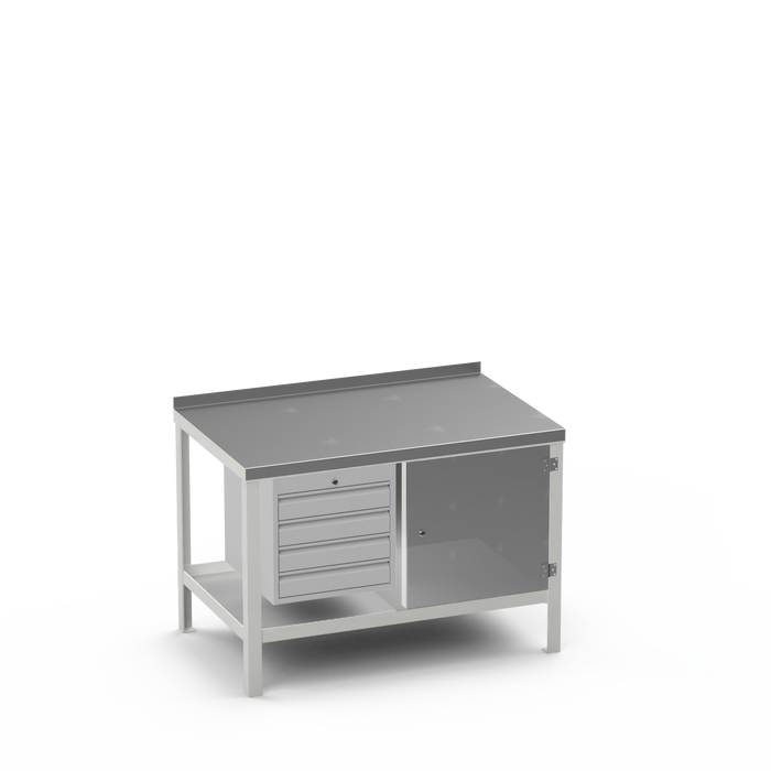 Steel Top Heavy Duty Workbench | 4 Drawer & Enclosed Cupboard Storage