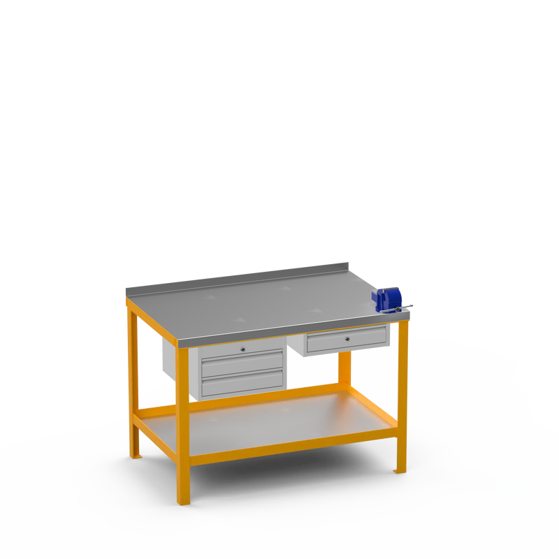Steel Top Heavy Duty Workbench | 2 Drawer Storage Unit & Single Drawer Storage Unit & 4 Inch Bench Vice