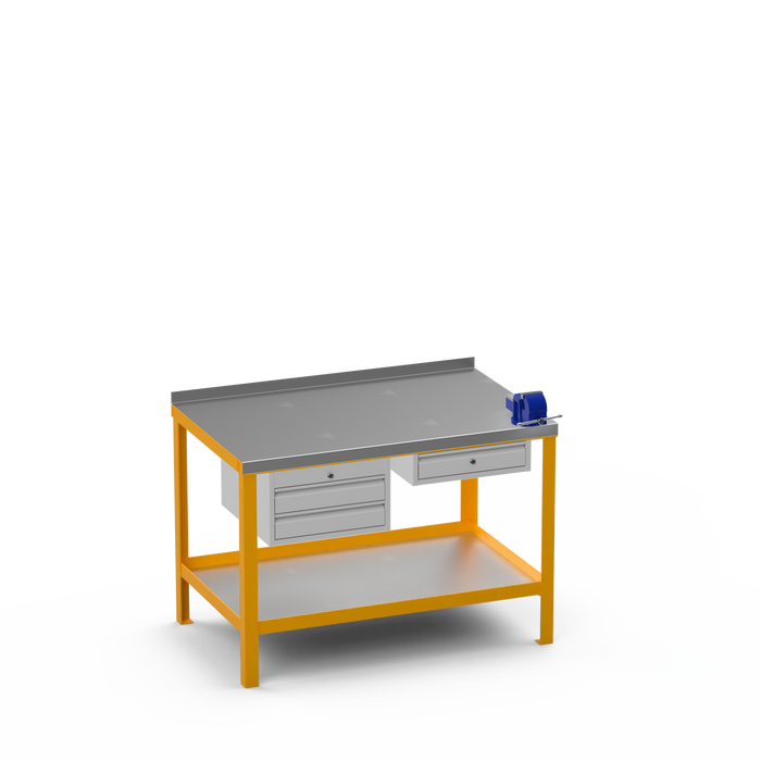 Steel Top Heavy Duty Workbench | 2 Drawer & Single Drawer & Right 4 Inch Vice Storage