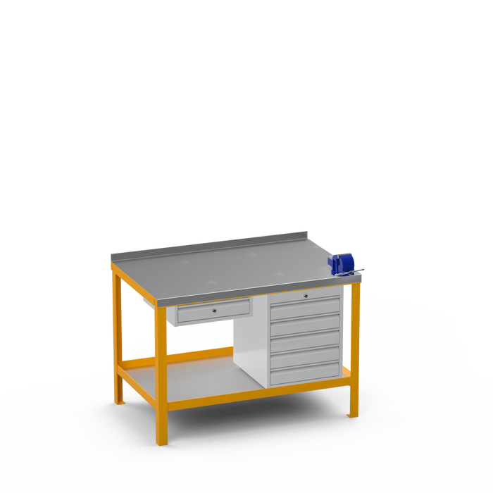 Steel Top Heavy Duty Workbench | Single Drawer & 5 Drawer & Right 4 Inch Vice