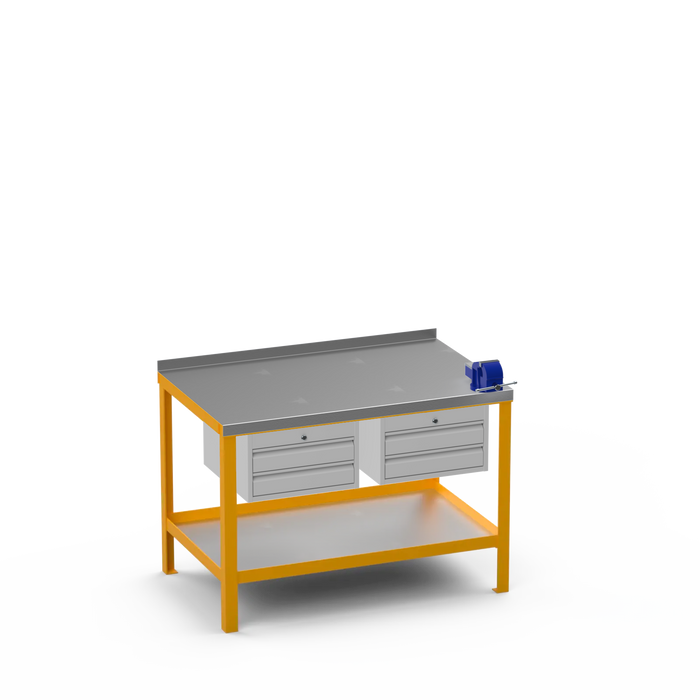 Steel Top Heavy Duty Workbench | 2 Drawer & 2 Drawer & Right 4 Inch Vice Storage
