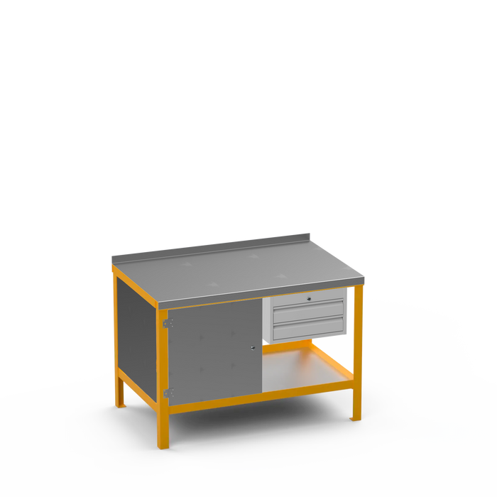 Steel Top Heavy Duty Workbench | Enclosed Cupboard & 2 Drawer Storage