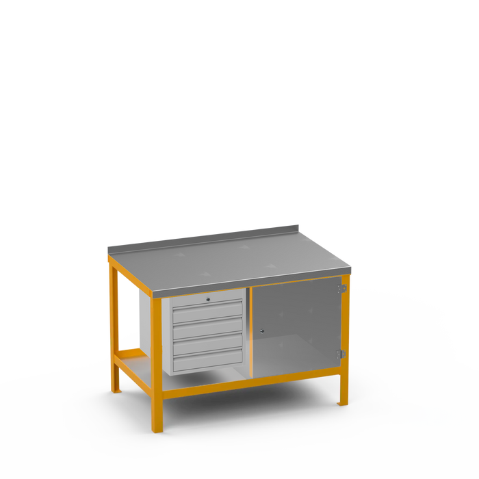 Steel Top Heavy Duty Workbench | 4 Drawer & Enclosed Cupboard Storage