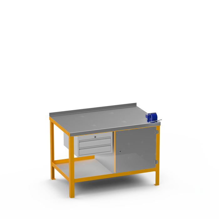 Steel Top Heavy Duty Workbench | 2 Drawer & Enclosed Cupboard & Right 4 Inch Vice