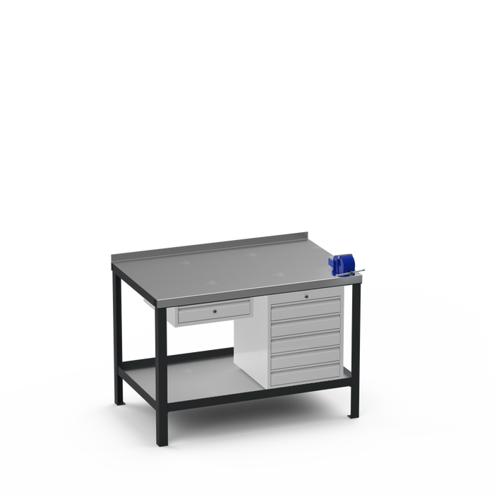 Steel Top Heavy Duty Workbench | Single Drawer & 5 Drawer & Right 4 Inch Vice