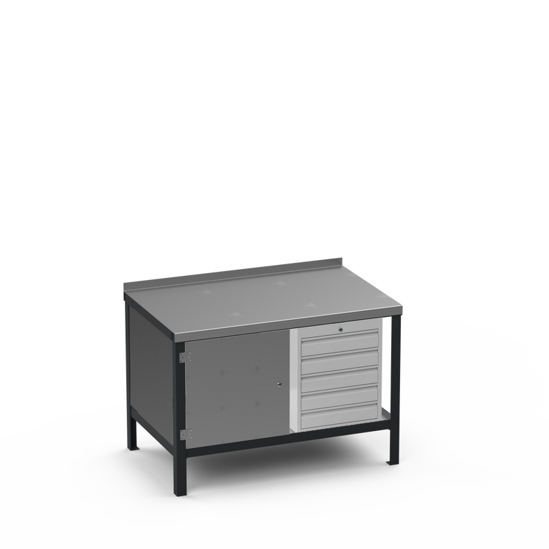 Steel Top Heavy Duty Workbench | Cupboard & 5 Drawer Storage