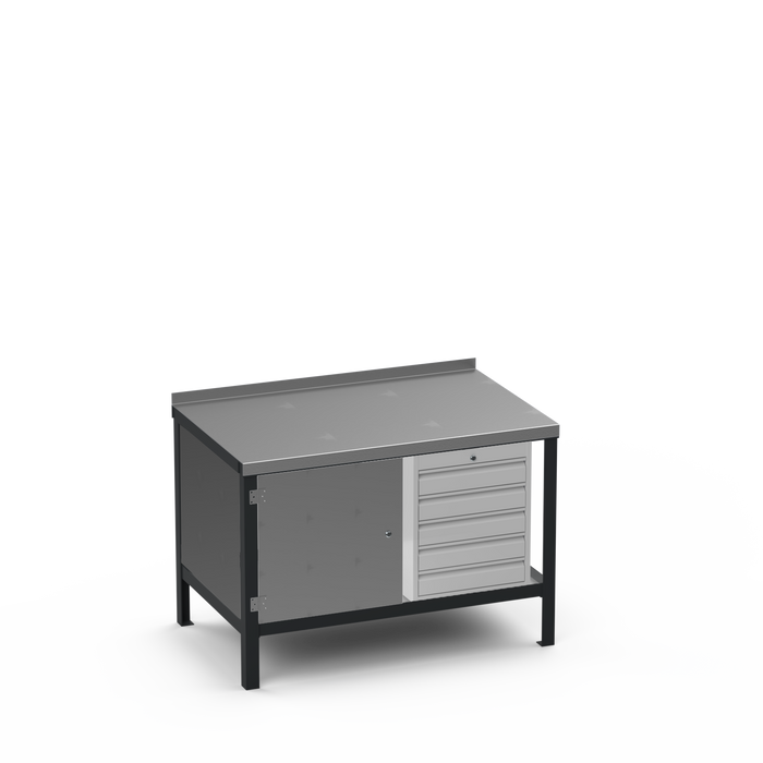Steel Top Heavy Duty Workbench | Enclosed Cupboard & 5 Drawer Storage