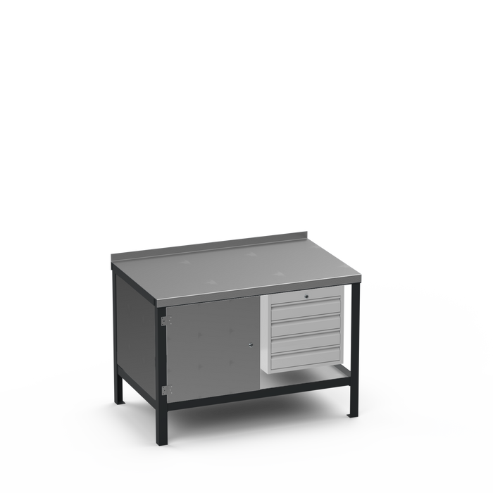Steel Top Heavy Duty Workbench | Enclosed Cupboard & 4 Drawer Storage