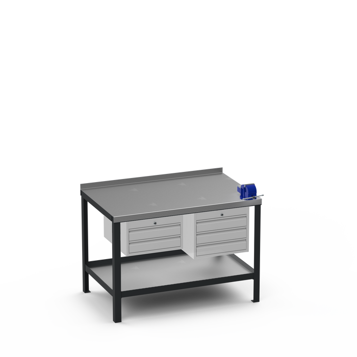 Steel Top Heavy Duty Workbench | 2 Drawer & 3 Drawer & Right 4 Inch Vice Storage