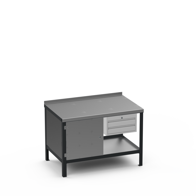 Steel Top Heavy Duty Workbench | Cupboard & 2 Drawer Storage