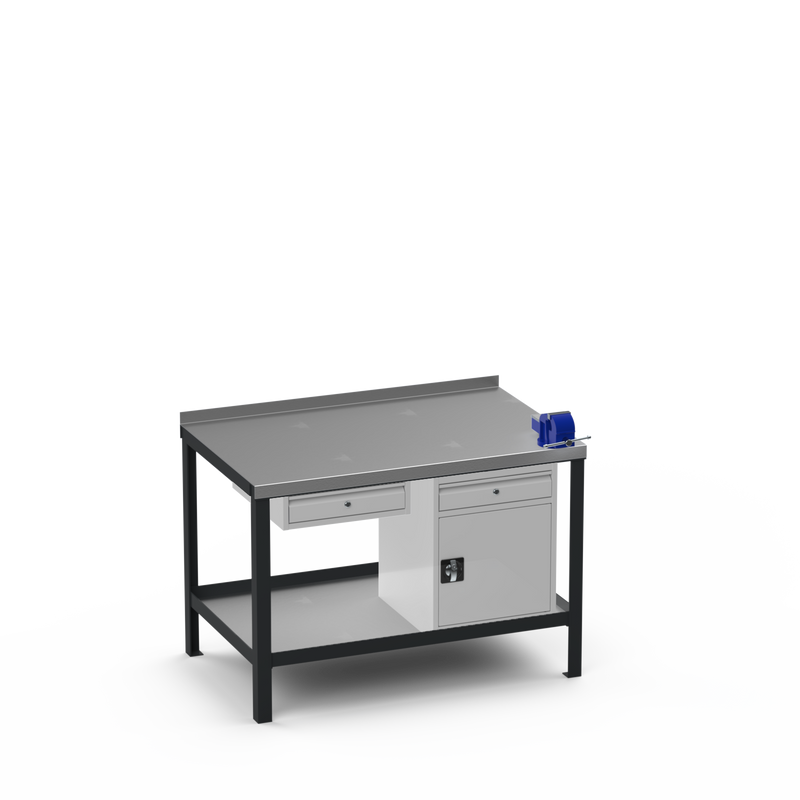 Steel Top Heavy Duty Workbench | Single Drawer Storage Unit & Cupboard w/ Drawer & 4 Inch Bench Vice