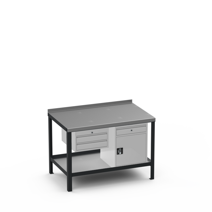 Steel Top Heavy Duty Workbench | 2 Drawer & Cupboard w/ Drawer Storage