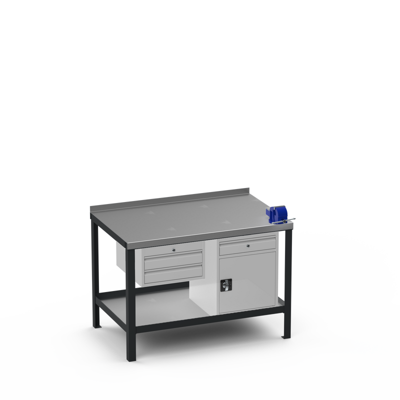 Steel Top Heavy Duty Workbench | 2 Drawer Storage Unit & Cupboard w/ Drawer & 4 Inch Bench Vice