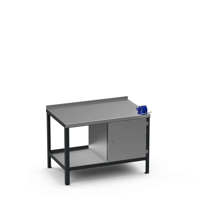 Steel Top Heavy Duty Workbench | Enclosed Cupboard & Right 4 Inch Vice