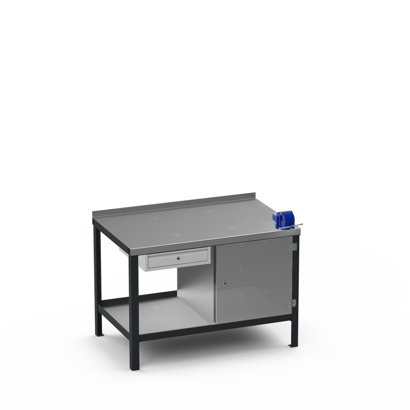 Steel Top Heavy Duty Workbench | Single Drawer Storage Unit & Cupboard & 4 Inch Bench Vice