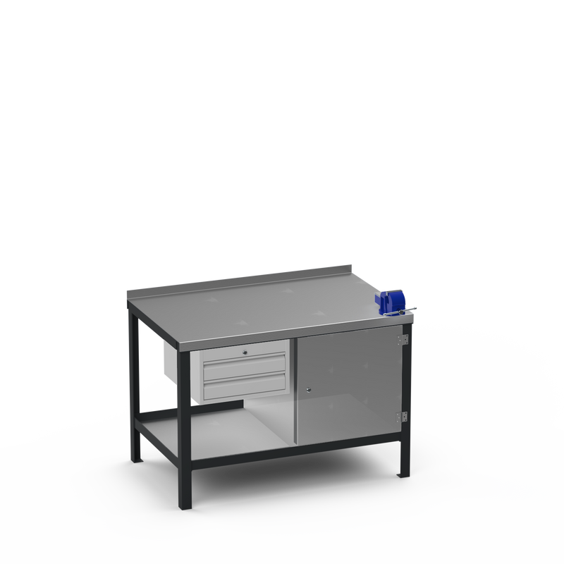 Steel Top Heavy Duty Workbench | 2 Drawer Storage Unit & Cupboard & 4 Inch Bench Vice