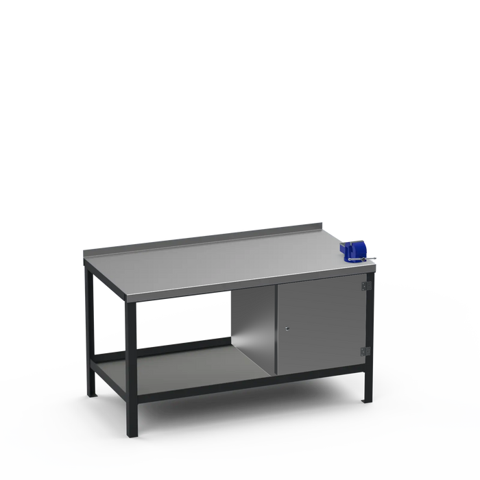 Steel Top Heavy Duty Workbench | Enclosed Cupboard & Right 4 Inch Vice