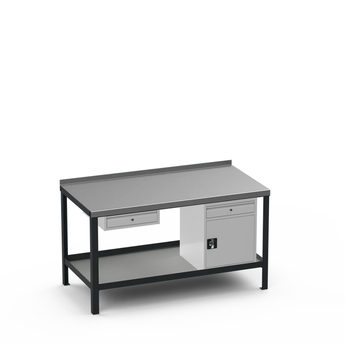 Steel Top Heavy Duty Workbench | Single Drawer & Cupboard w/ Drawer Storage