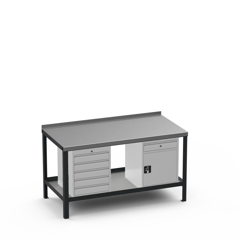 Steel Top Heavy Duty Workbench | 5 Drawer & Cupboard w/ Drawer Storage