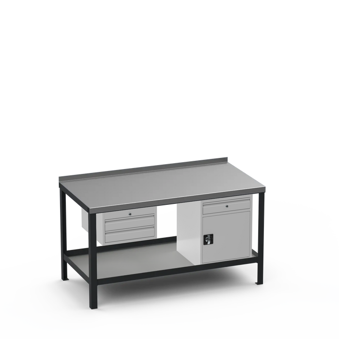 Steel Top Heavy Duty Workbench | 2 Drawer & Cupboard w/ Drawer Storage