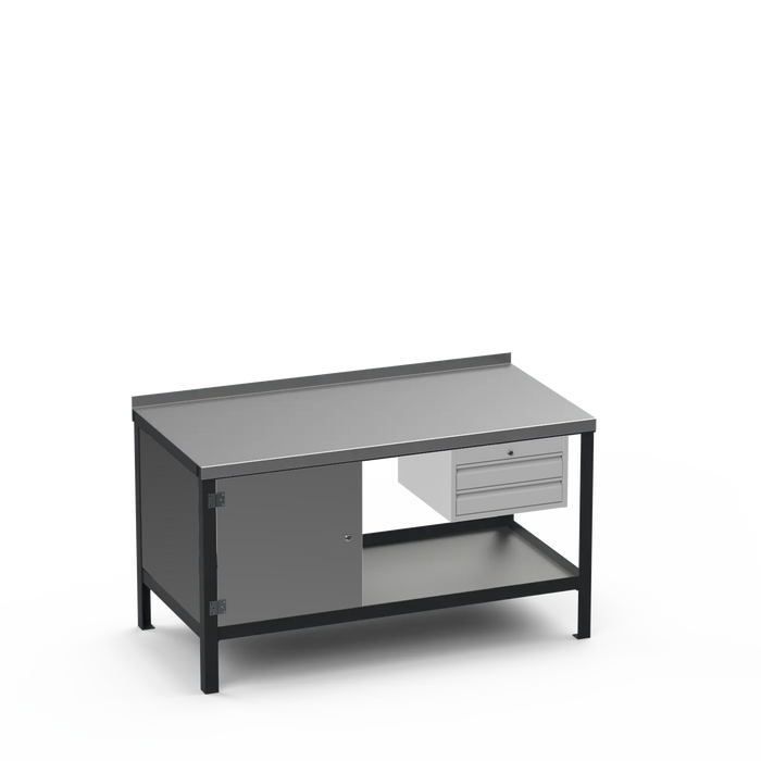 Steel Top Heavy Duty Workbench | Enclosed Cupboard & 2 Drawer Storage