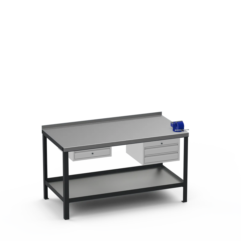 Steel Top Heavy Duty Workbench | Single Drawer Storage Unit & 2 Drawer Storage Unit & 4 Inch Bench Vice