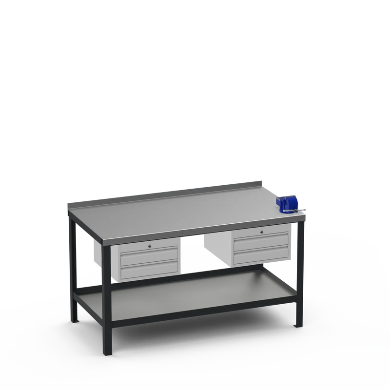 Steel Top Heavy Duty Workbench | 2 Drawer Storage Unit & 2 Drawer Storage Unit & 4 Inch Bench Vice