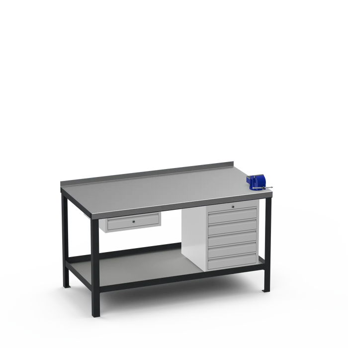 Steel Top Heavy Duty Workbench | Single Drawer & 5 Drawer & Right 4 Inch Vice