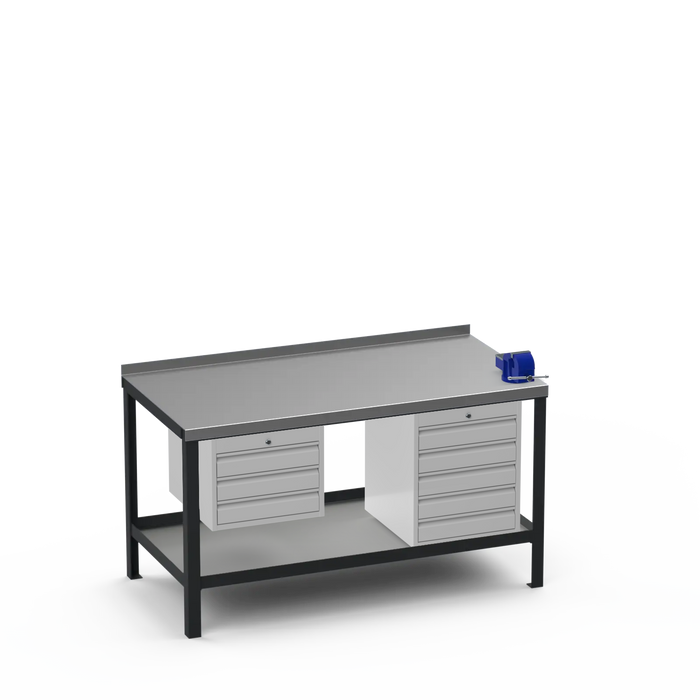 Steel Top Heavy Duty Workbench | 3 Drawer & 5 Drawer & Right 4 Inch Vice Storage