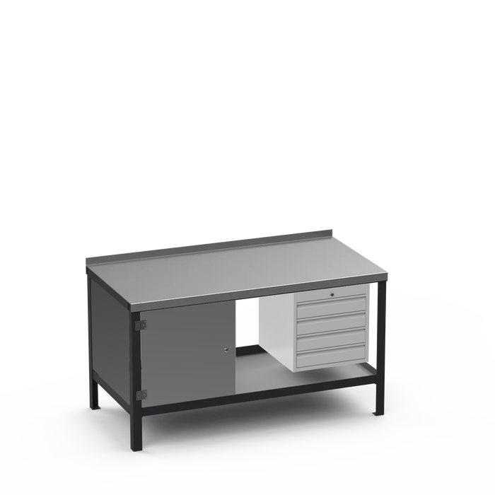 Steel Top Heavy Duty Workbench | Enclosed Cupboard & 4 Drawer Storage