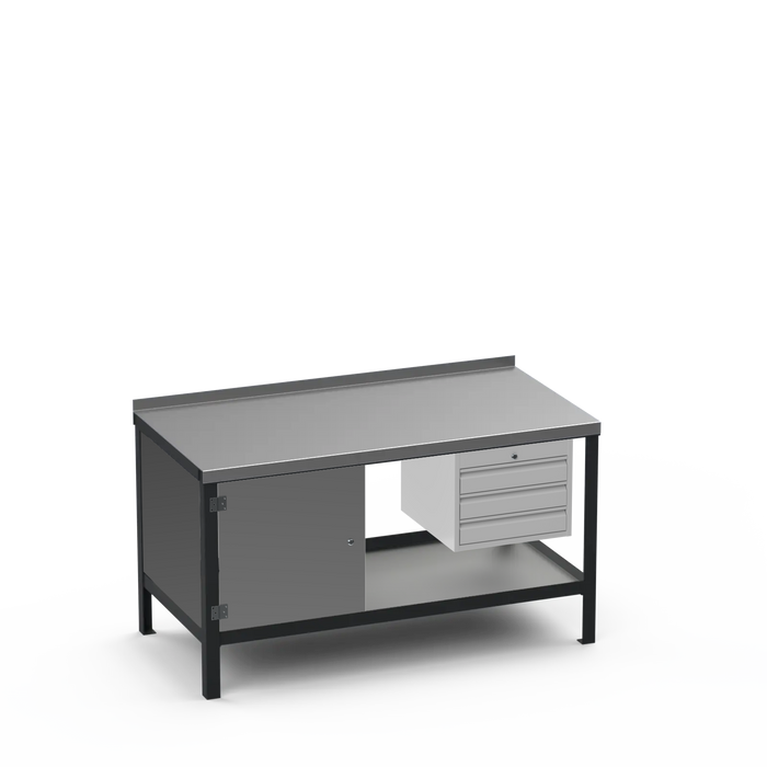 Steel Top Heavy Duty Workbench | Enclosed Cupboard & 3 Drawer Storage