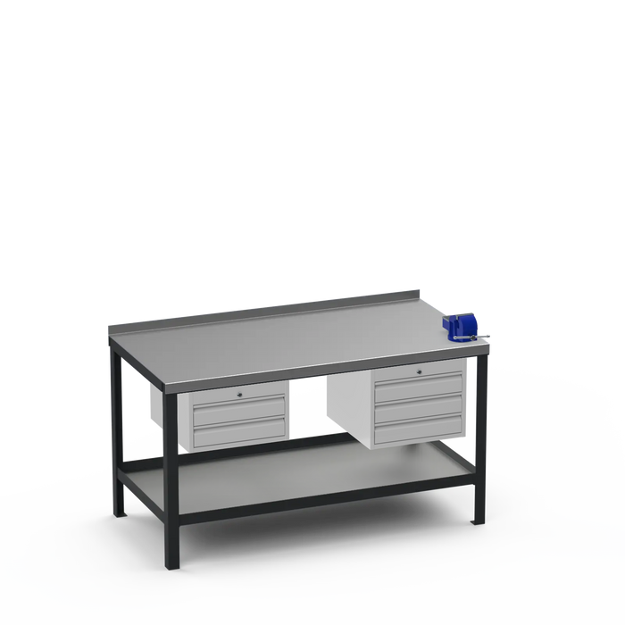 Steel Top Heavy Duty Workbench | 2 Drawer & 3 Drawer & Right 4 Inch Vice Storage