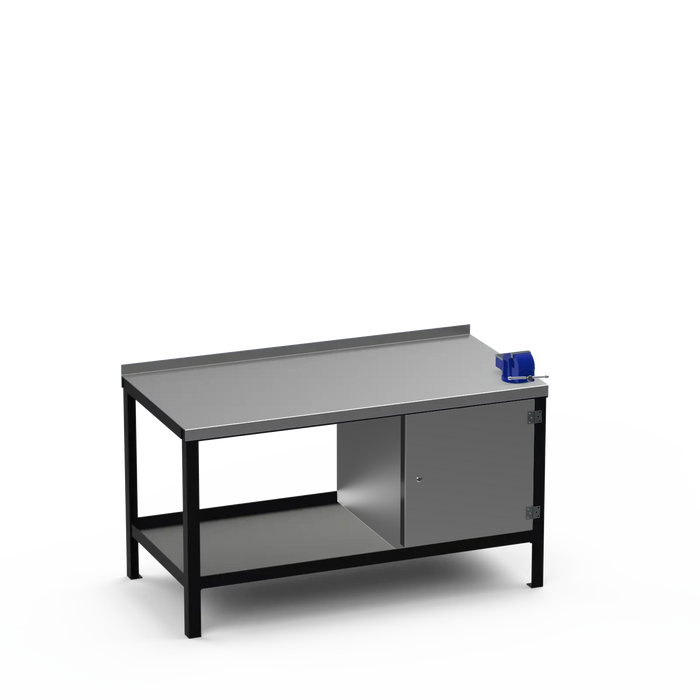 Steel Top Heavy Duty Workbench | Enclosed Cupboard & Right 4 Inch Vice