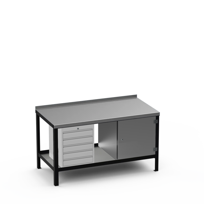 Steel Top Heavy Duty Workbench | 5 Drawer & Enclosed Cupboard Storage