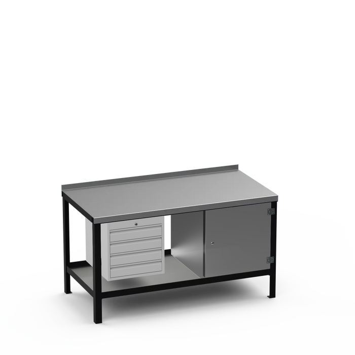 Steel Top Heavy Duty Workbench | 4 Drawer & Enclosed Cupboard Storage