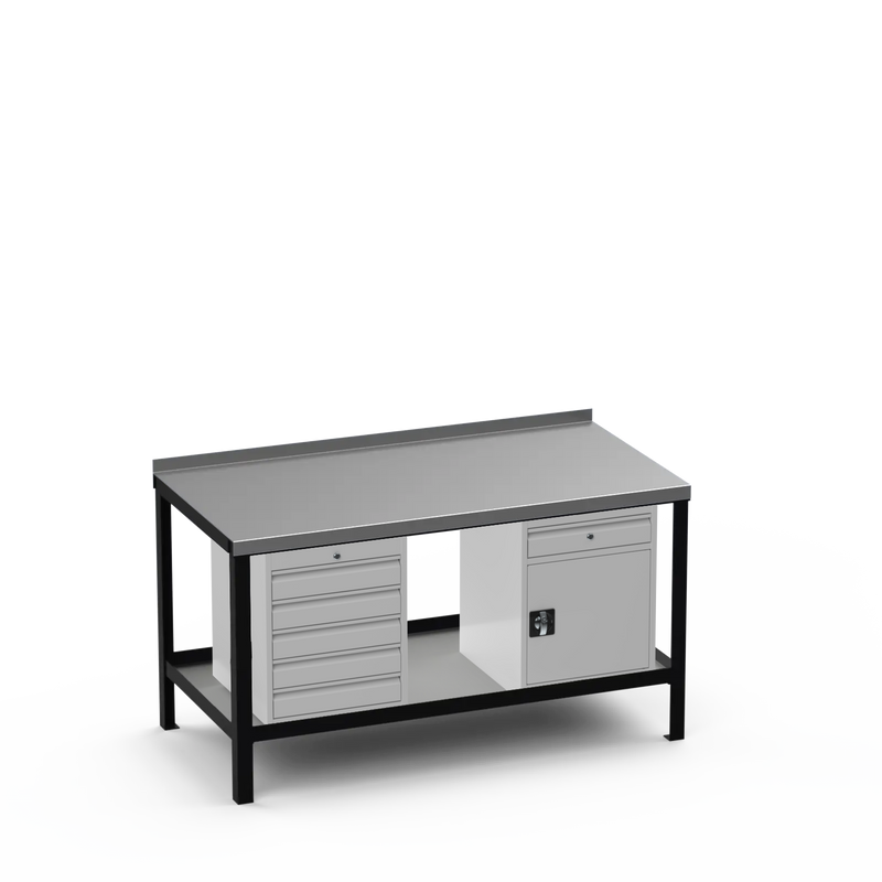 Steel Top Heavy Duty Workbench | 5 Drawer & Cupboard w/ Drawer Storage