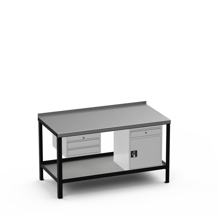 Steel Top Heavy Duty Workbench | 2 Drawer & Cupboard w/ Drawer Storage